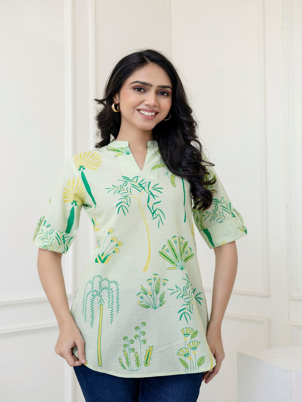 Rangvastra Green Cotton Printed Top