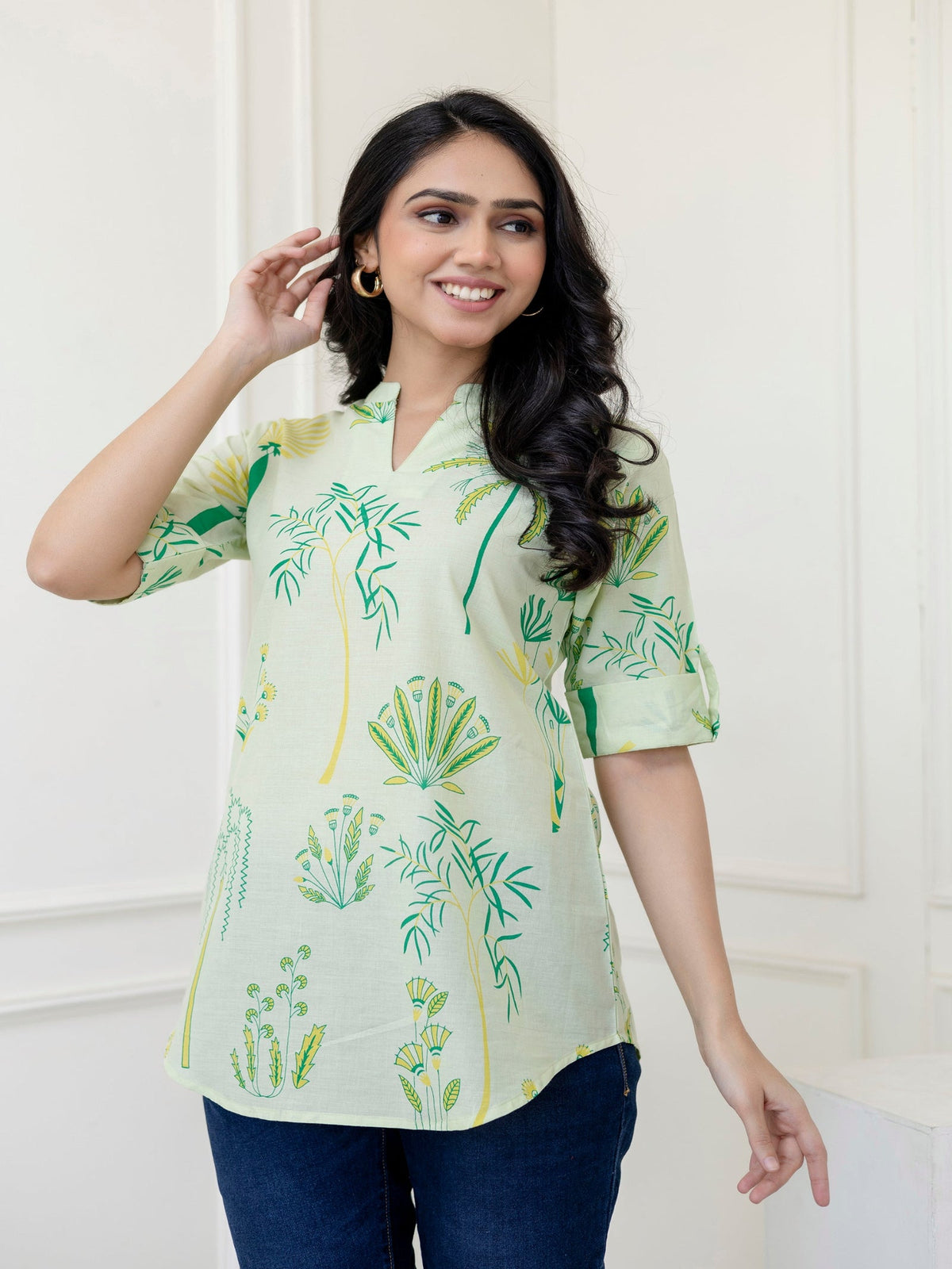 Rangvastra Green Cotton Printed Top