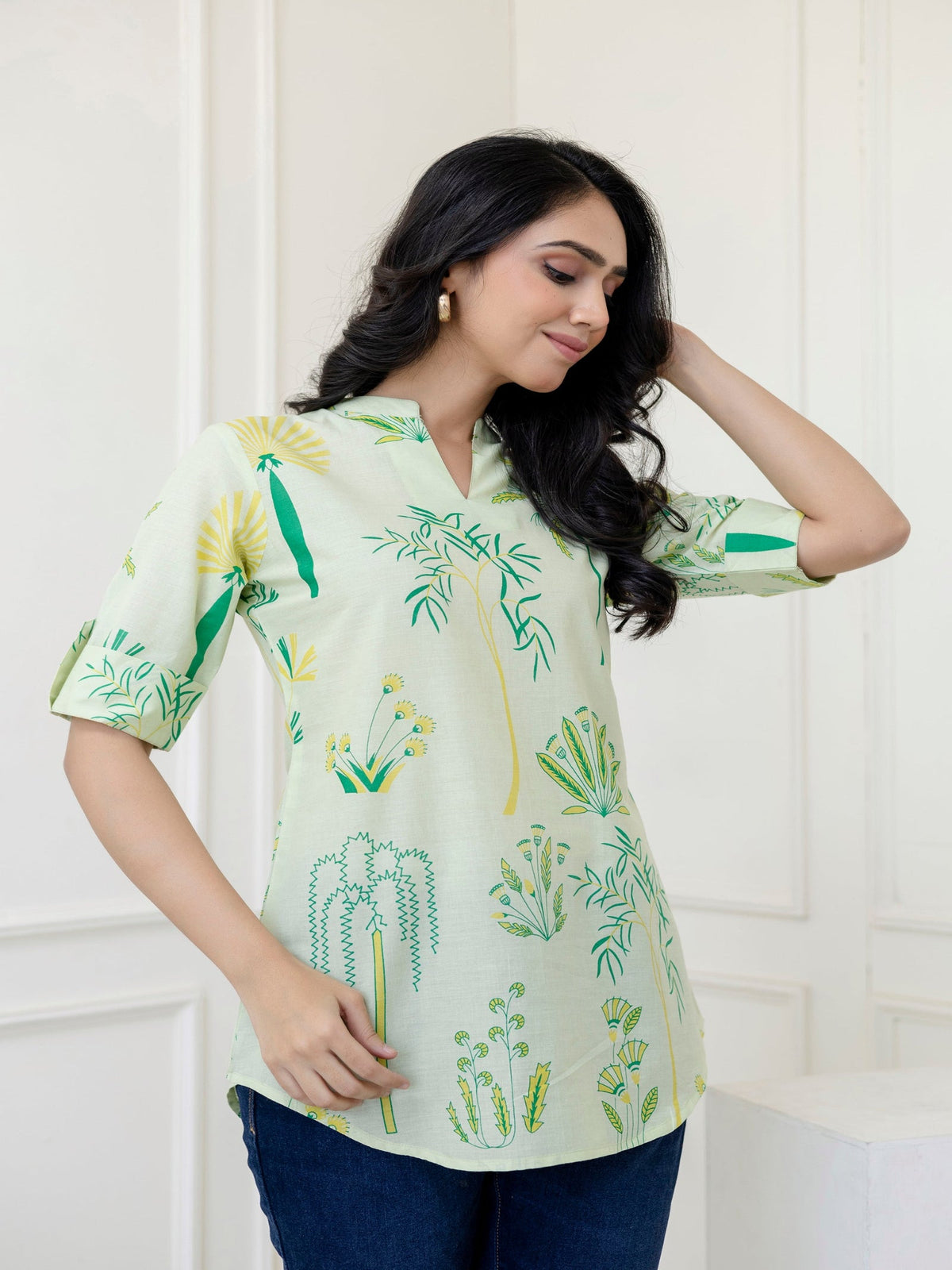 Rangvastra Green Cotton Printed Top