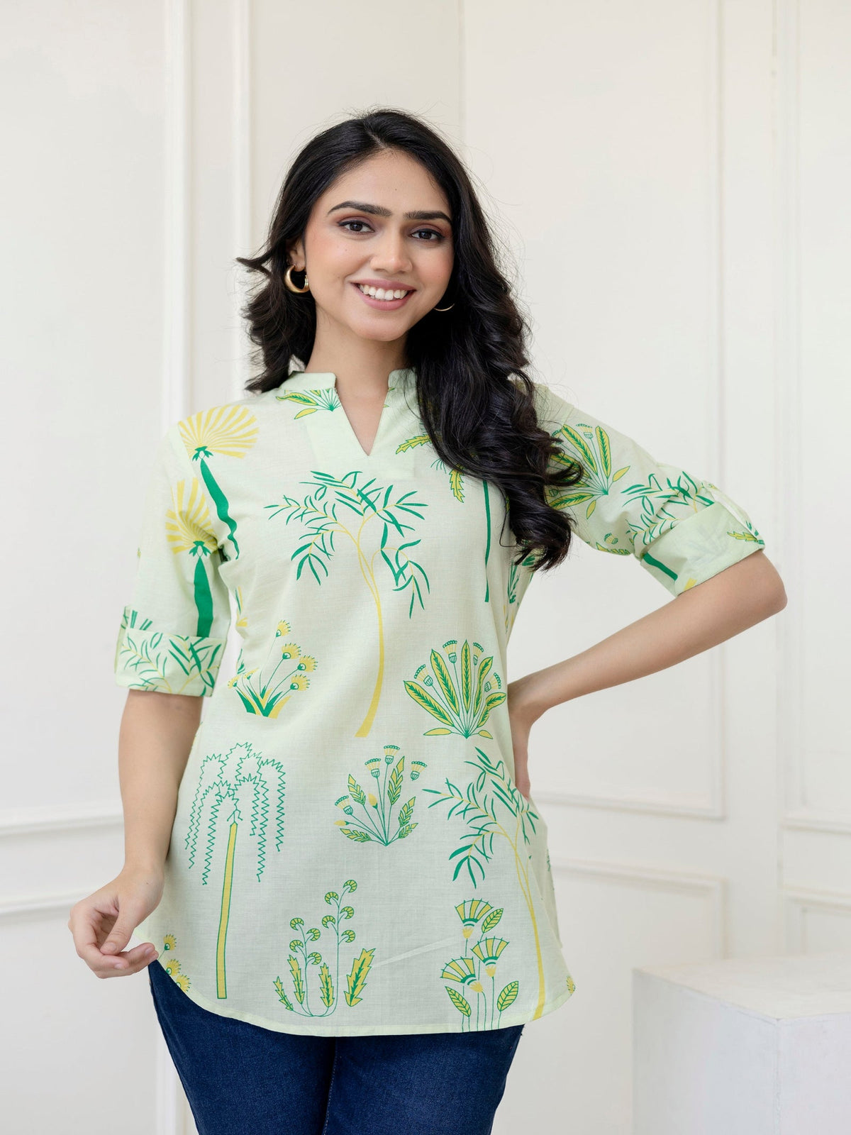 Rangvastra Green Cotton Printed Top