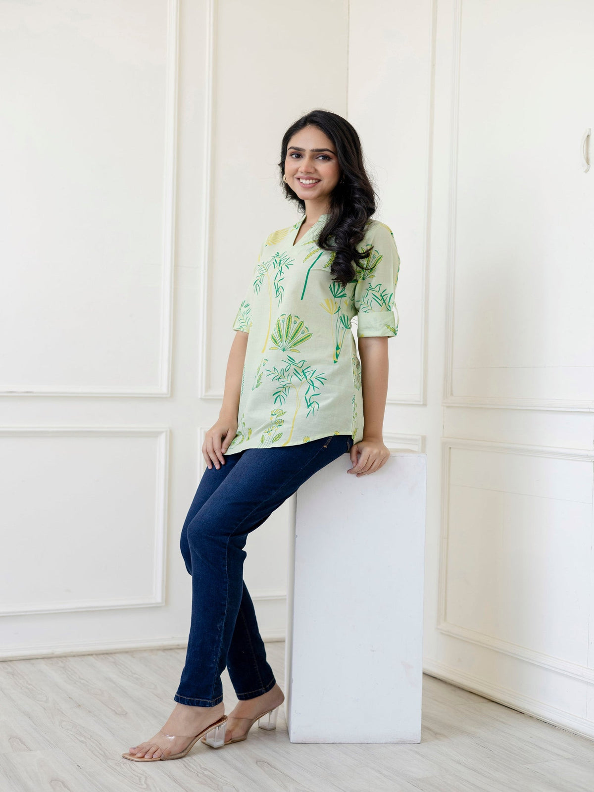 Rangvastra Green Cotton Printed Top