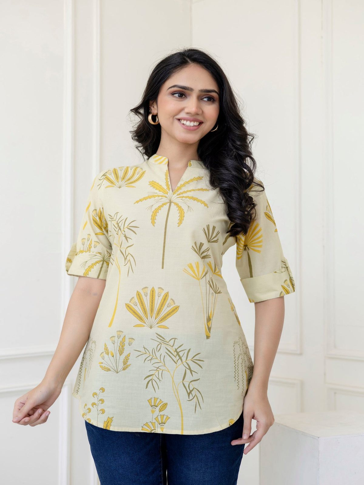 Rangvastra Yellow Cotton Printed Top