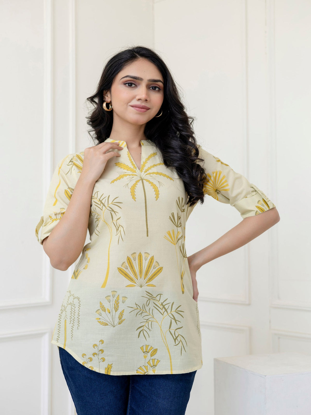Rangvastra Yellow Cotton Printed Top