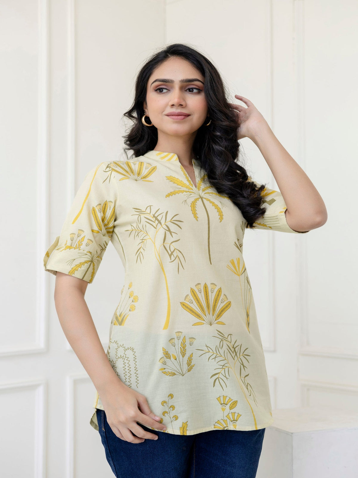 Rangvastra Yellow Cotton Printed Top