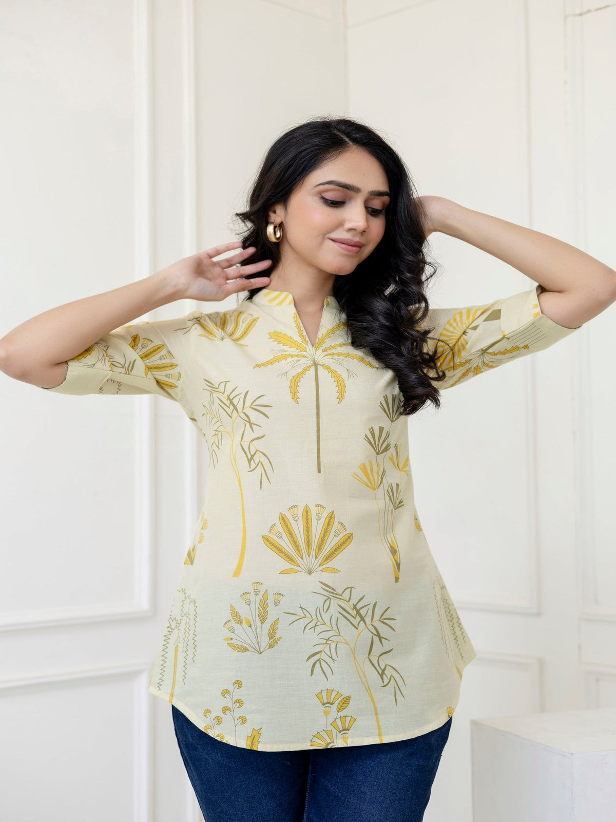 Rangvastra Yellow Cotton Printed Top