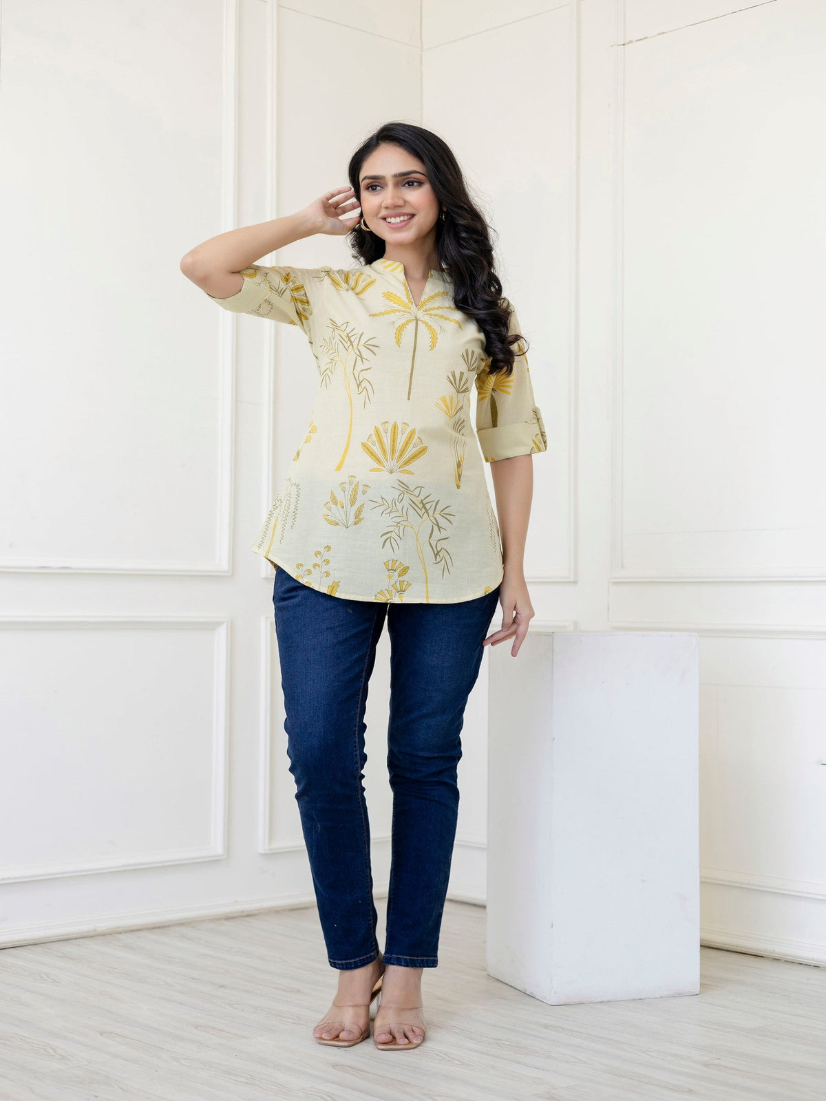 Rangvastra Yellow Cotton Printed Top