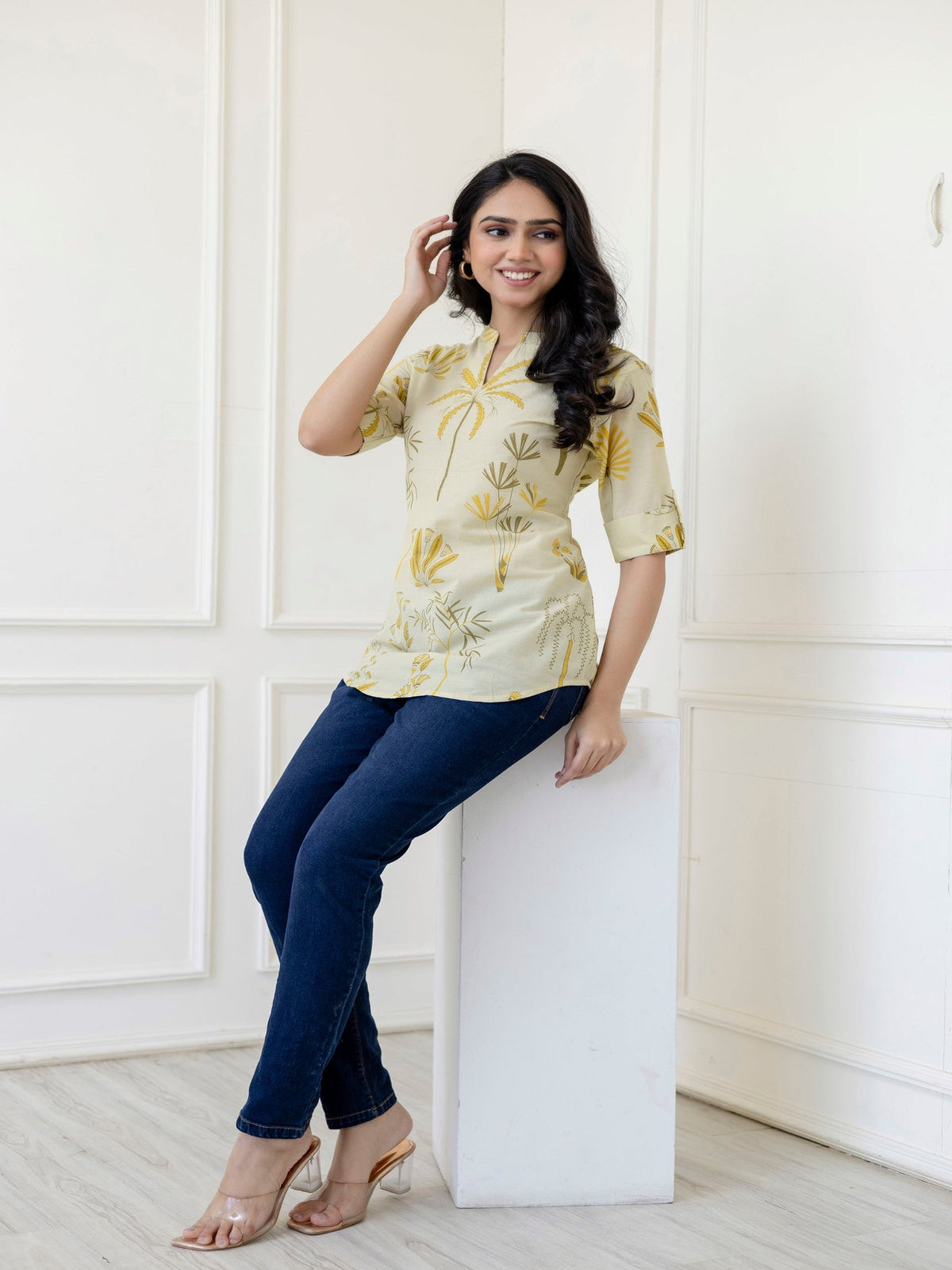 Rangvastra Yellow Cotton Printed Top