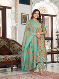 Rangvastra Green Cotton Floral Printed Kurta Pant Dupatta Set