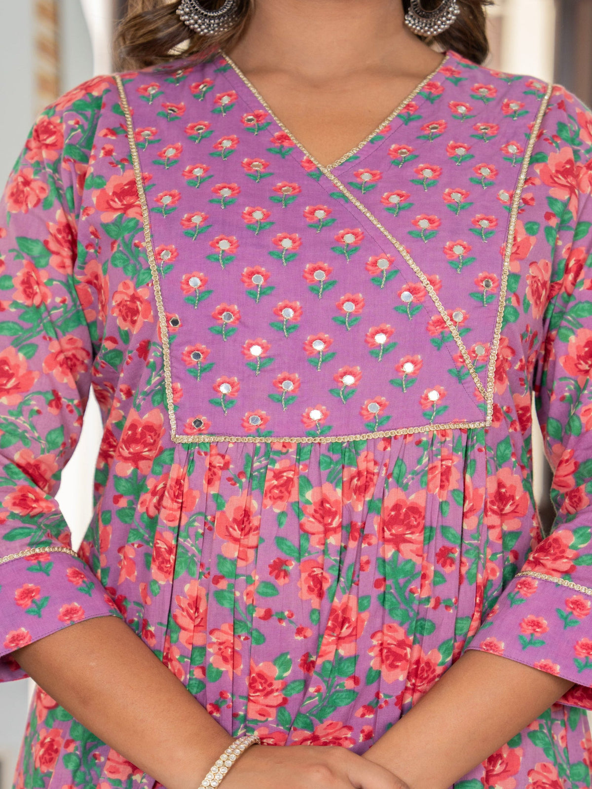 Rangvastra  Purple Cotton Floral Printed Kurta Pant Dupatta Set