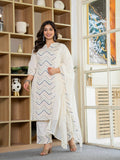 Rangvastra  Mix. Blue Emb. White Cotton Kurta Pant Dupatta Set
