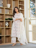 Rangvastra  Mix. Pink Emb. White Cotton Kurta Pant Dupatta Set