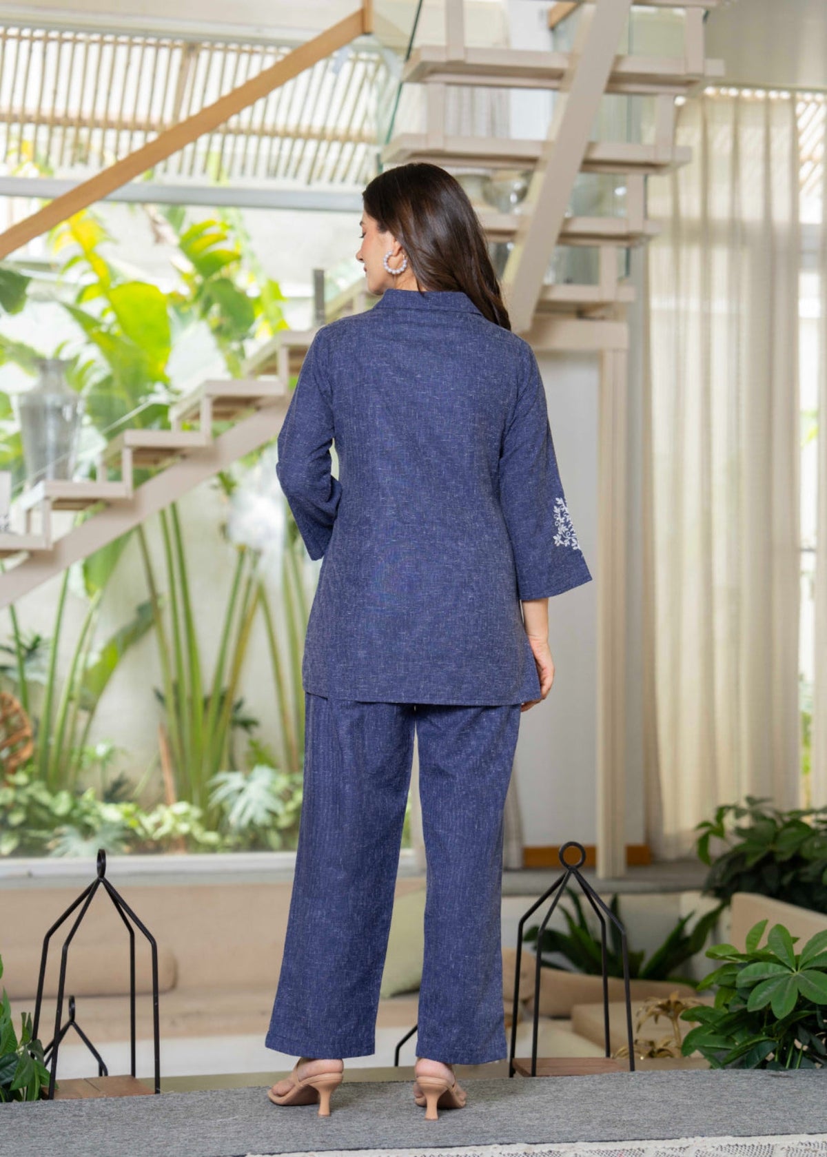 Rangvastra Blue Cotton Linen Flex Emb. Co-Ord Set