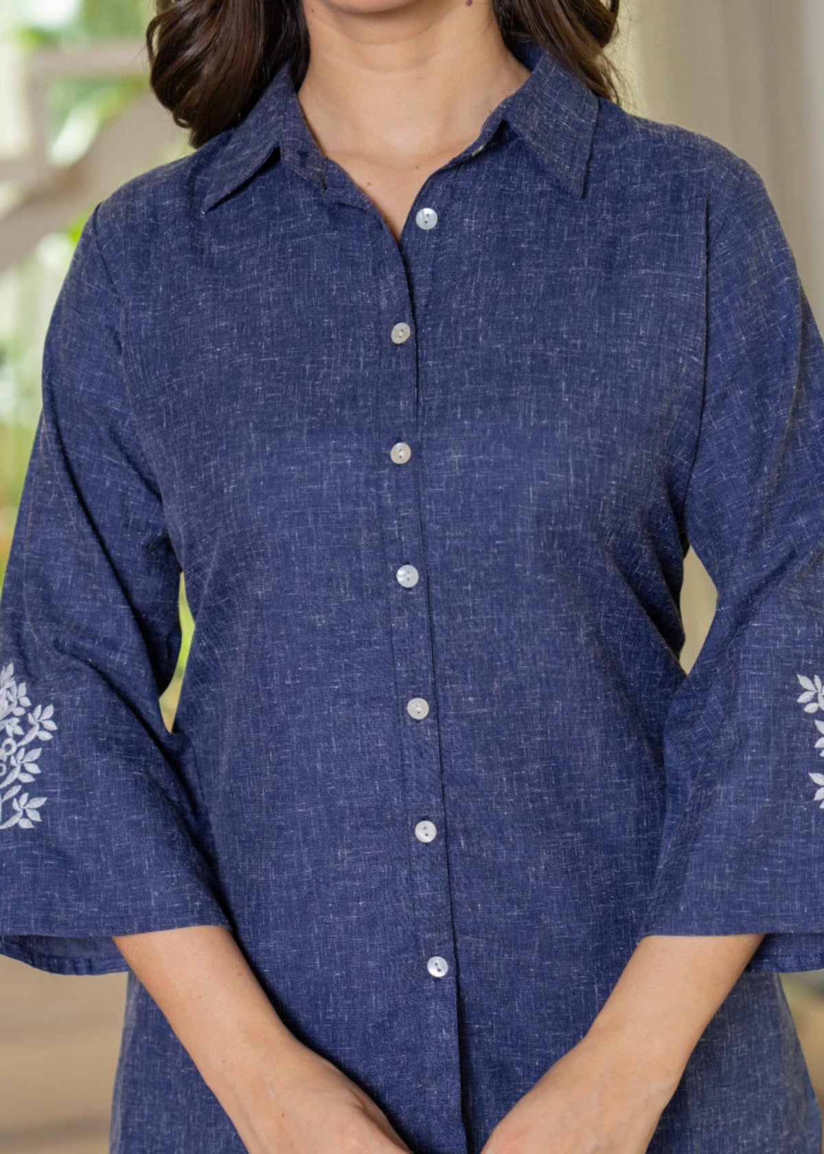 Rangvastra Blue Cotton Linen Flex Emb. Co-Ord Set
