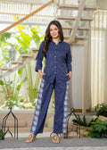 Rangvastra Blue Cotton Linen Flex Emb. Co-Ord Set