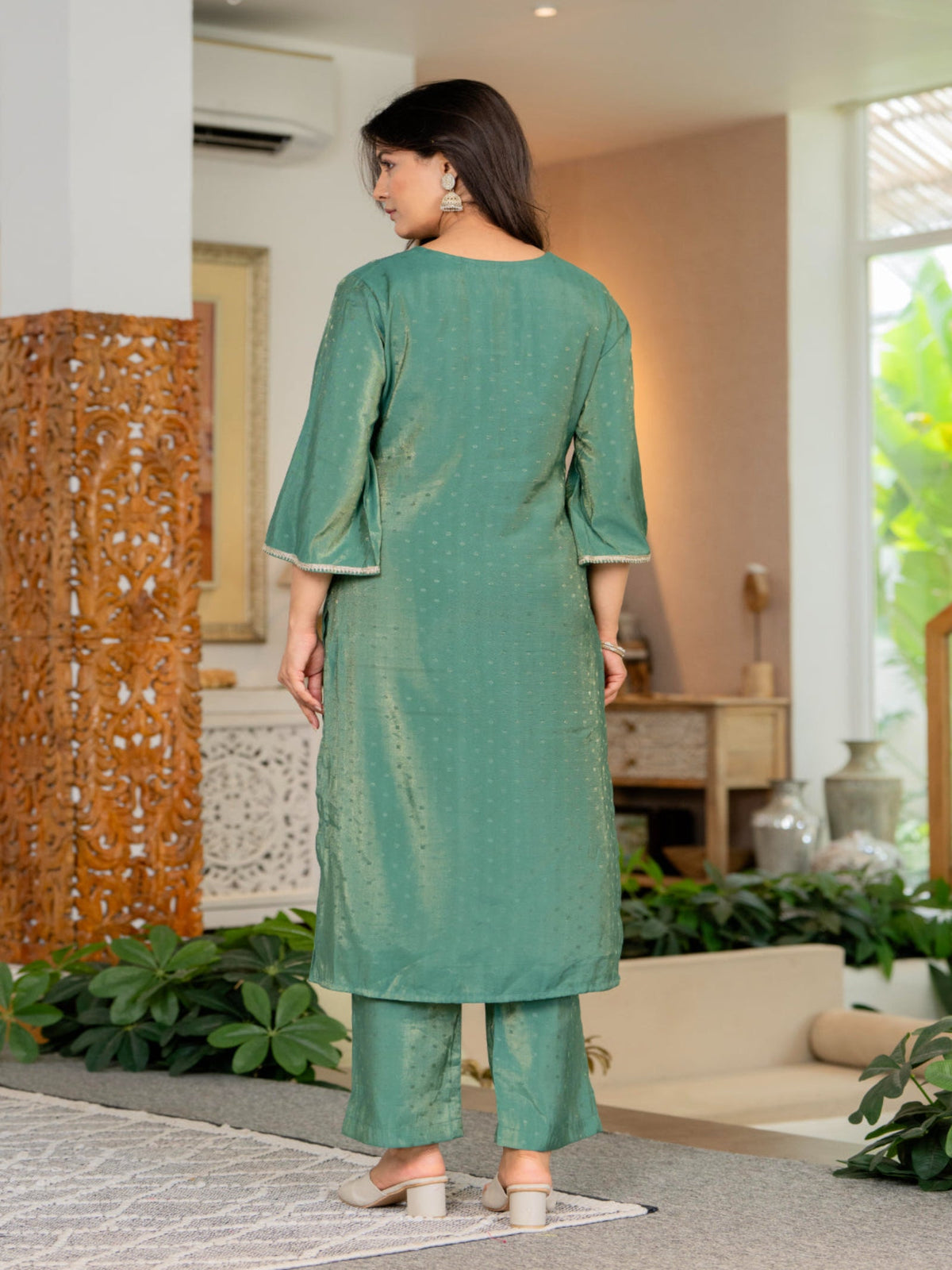 Rangvastra Green Modal Chanderi Kurta Pant Duptta Set