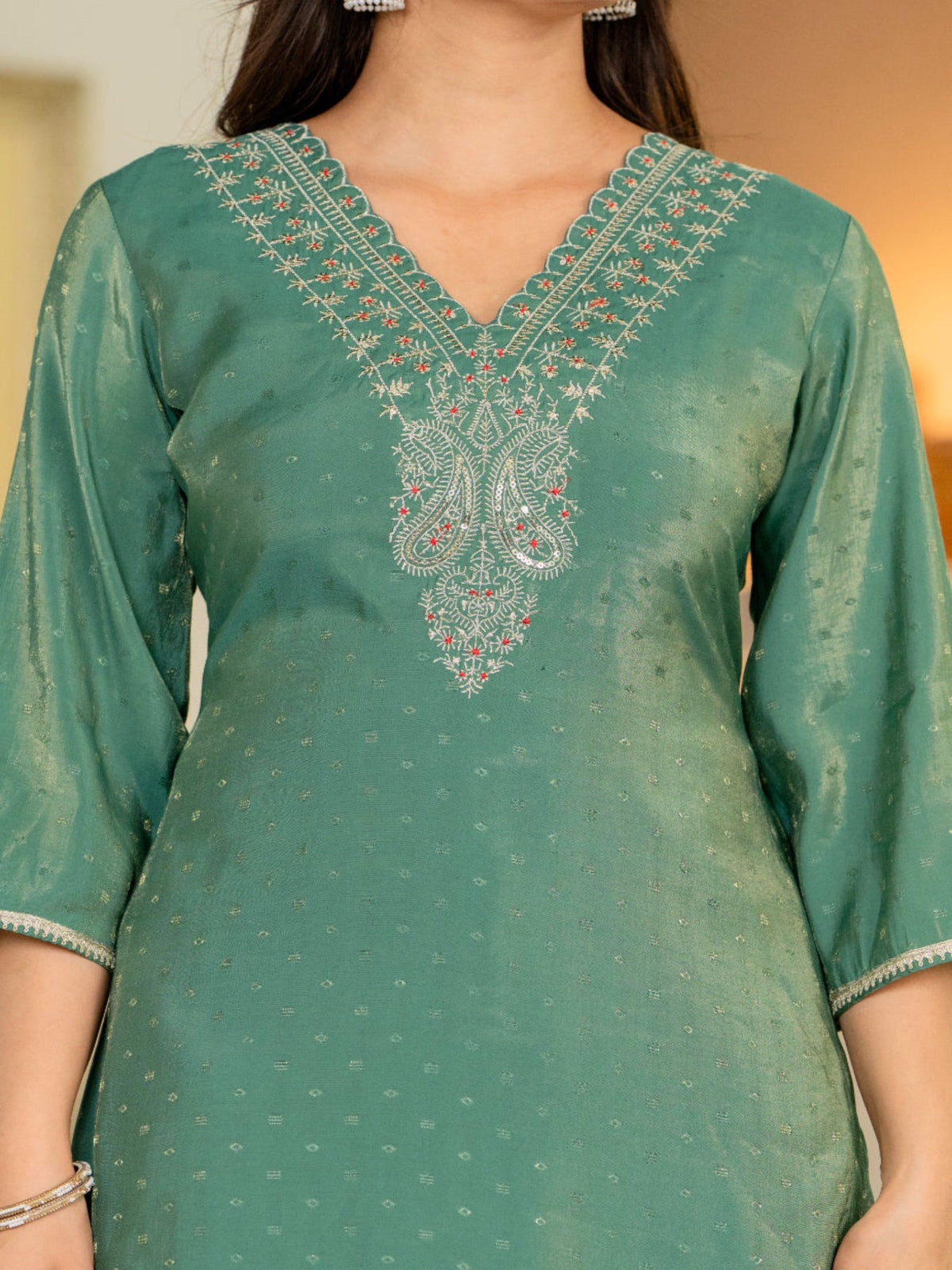 Rangvastra Green Modal Chanderi Kurta Pant Duptta Set