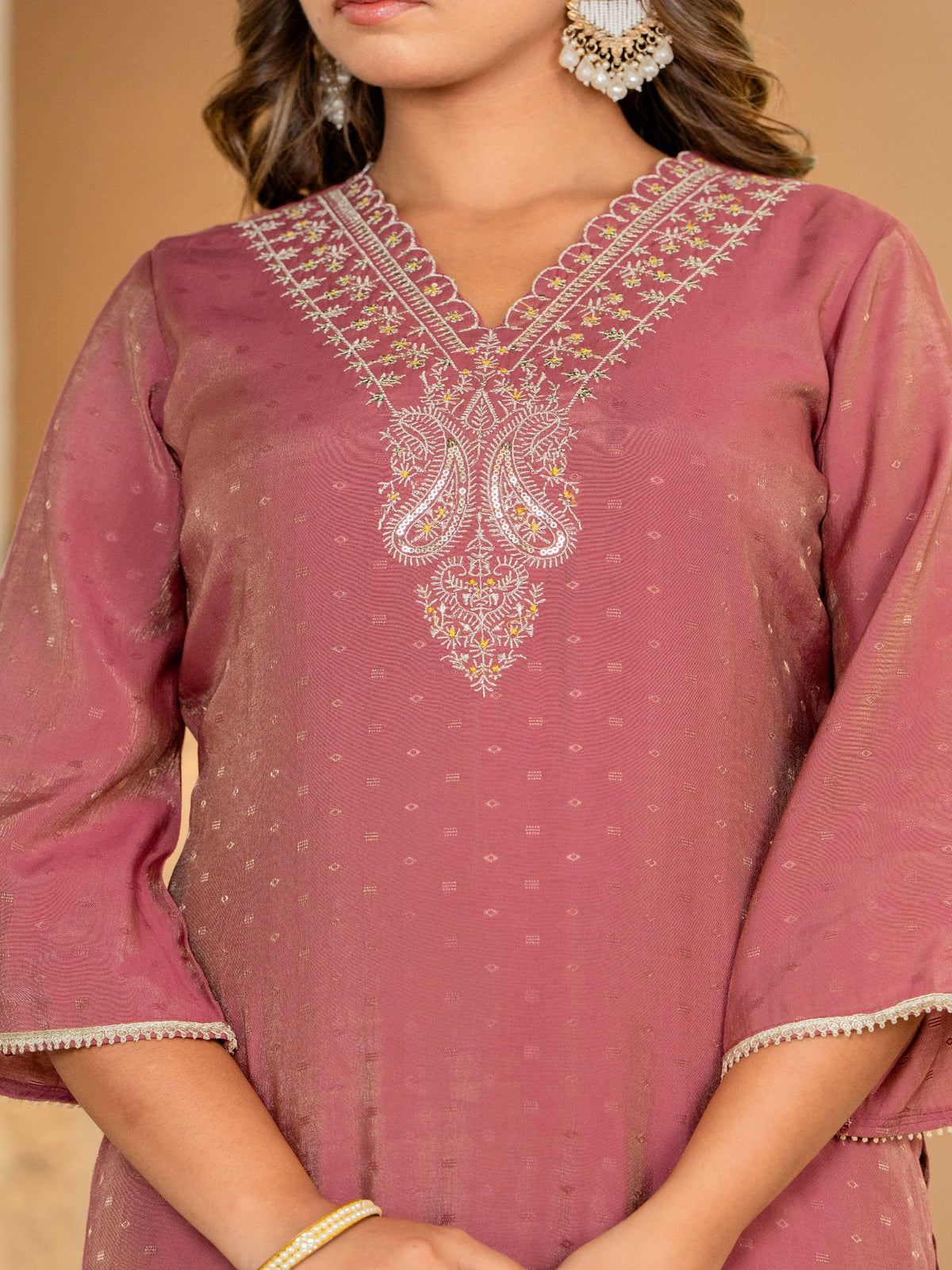 Rangvastra  Rose Pink Modal Chanderi Kurta Pant Duptta Set