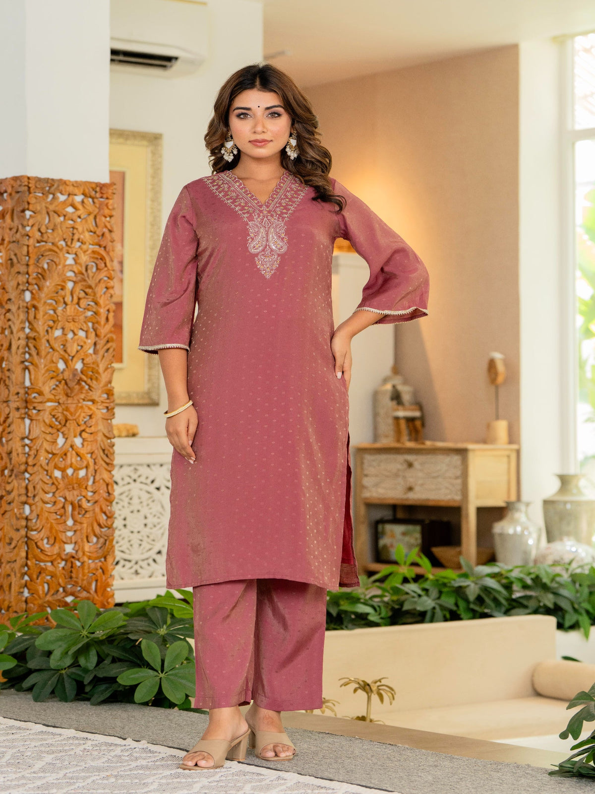 Rangvastra  Rose Pink Modal Chanderi Kurta Pant Duptta Set