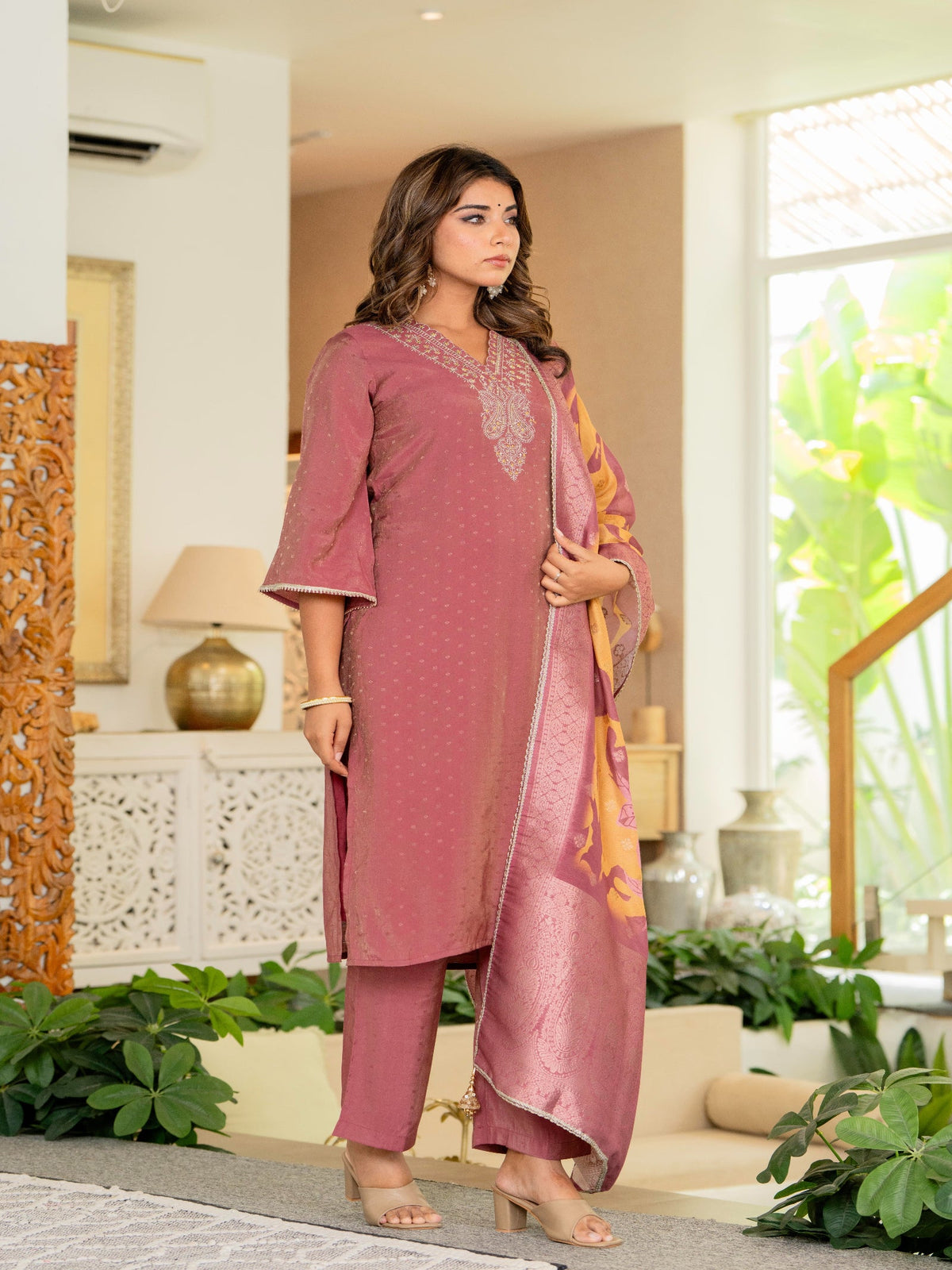 Rangvastra  Rose Pink Modal Chanderi Kurta Pant Duptta Set