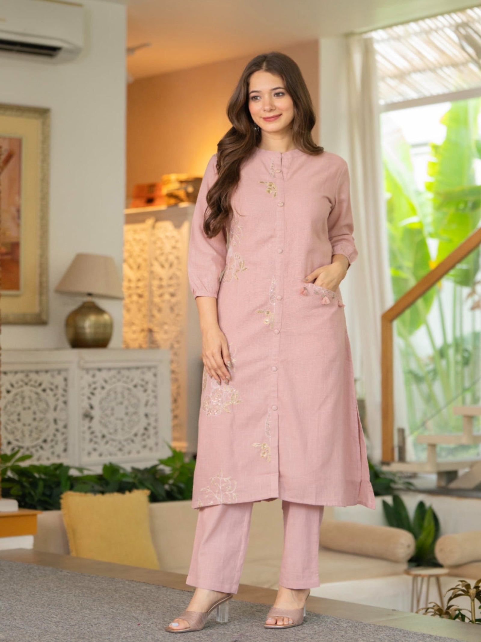 Maluka Women Cotton Emb. Kurta Pant Set