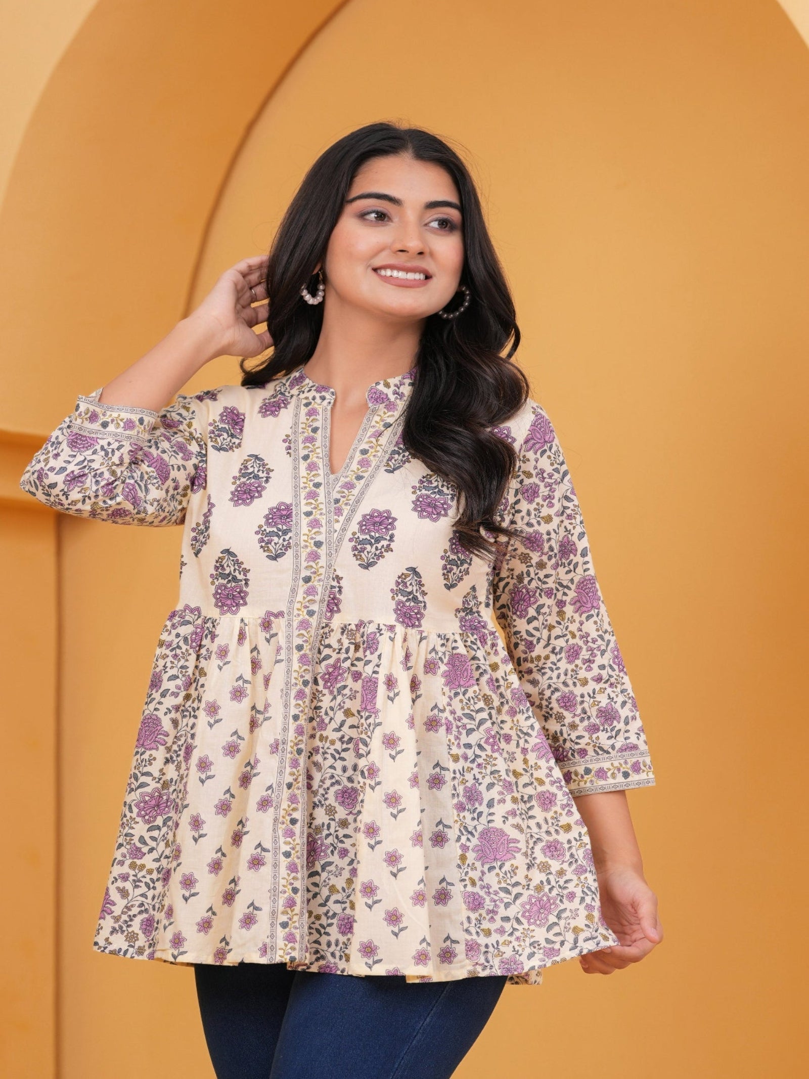 Maluka Women Cotton Purple Floral Printed Top