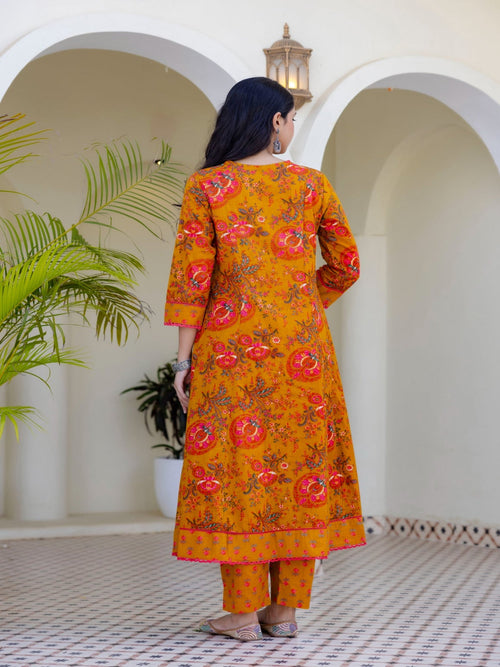 Rangvastra  Mustard Cotton Kurta Pant Duptta Set