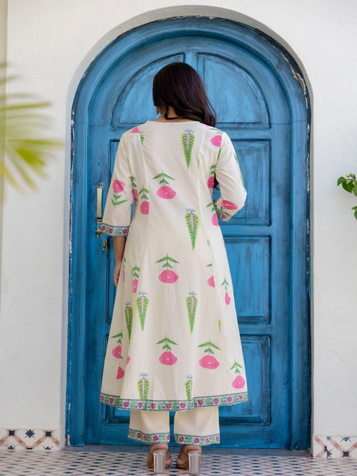Rangvastra  Off White Cotton Kurta Pant Duptta Set