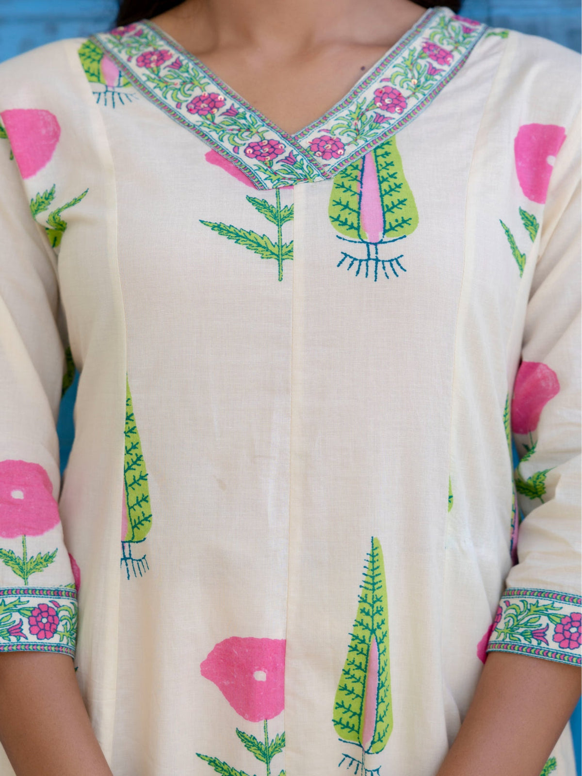 Rangvastra  Off White Cotton Kurta Pant Duptta Set