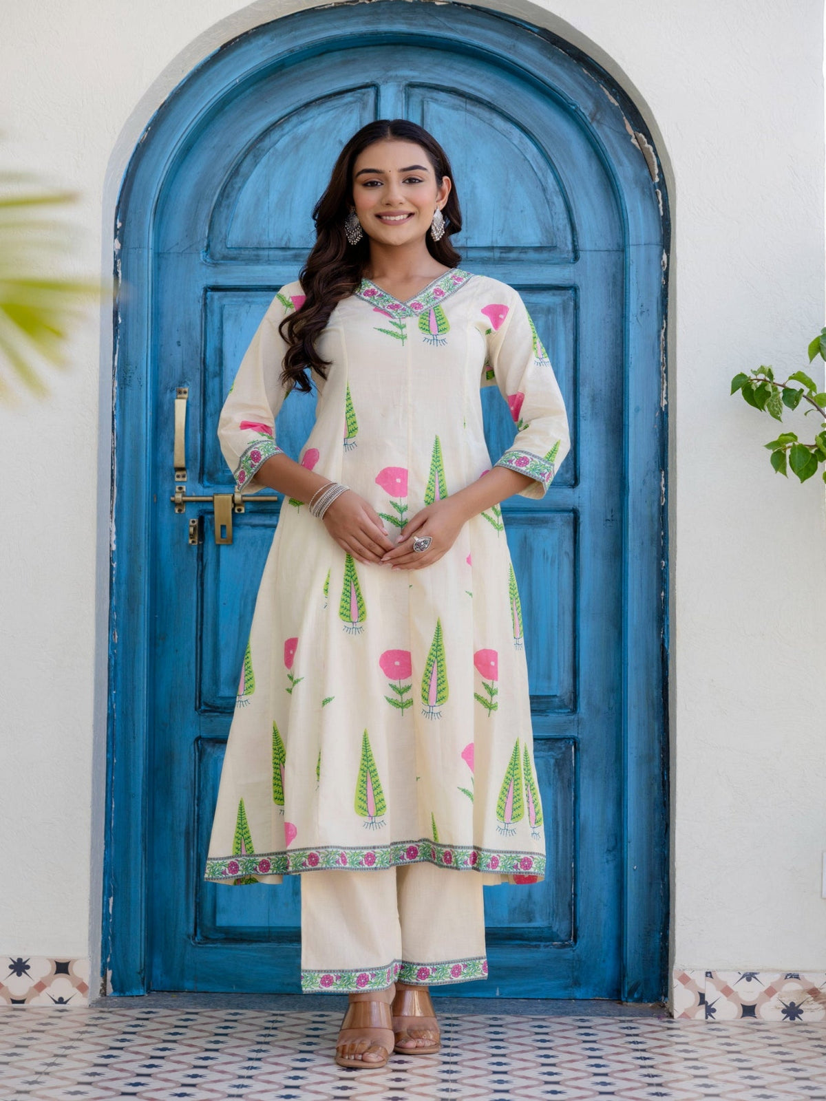 Rangvastra  Off White Cotton Kurta Pant Duptta Set
