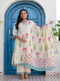 Rangvastra  Off White Cotton Kurta Pant Duptta Set
