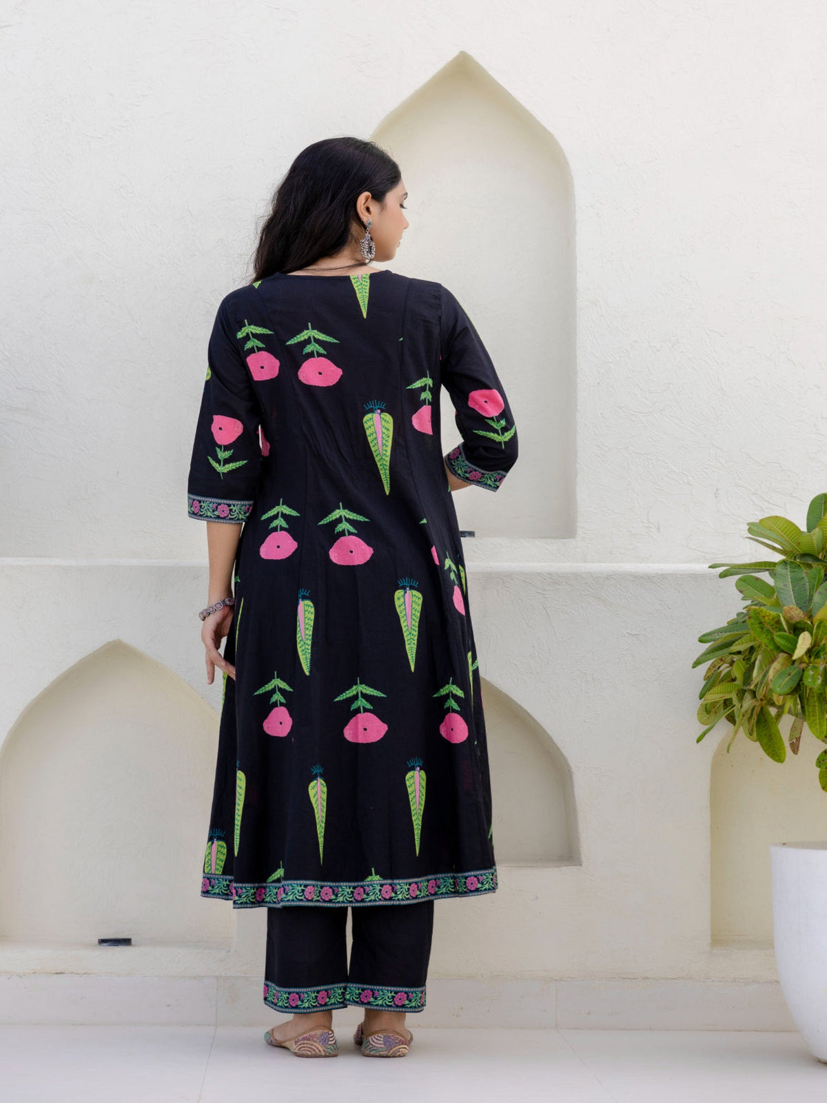Rangvastra Black Cotton Kurta Pant Duptta Set