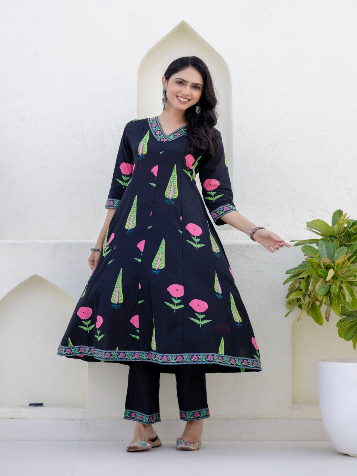 Rangvastra Black Cotton Kurta Pant Duptta Set