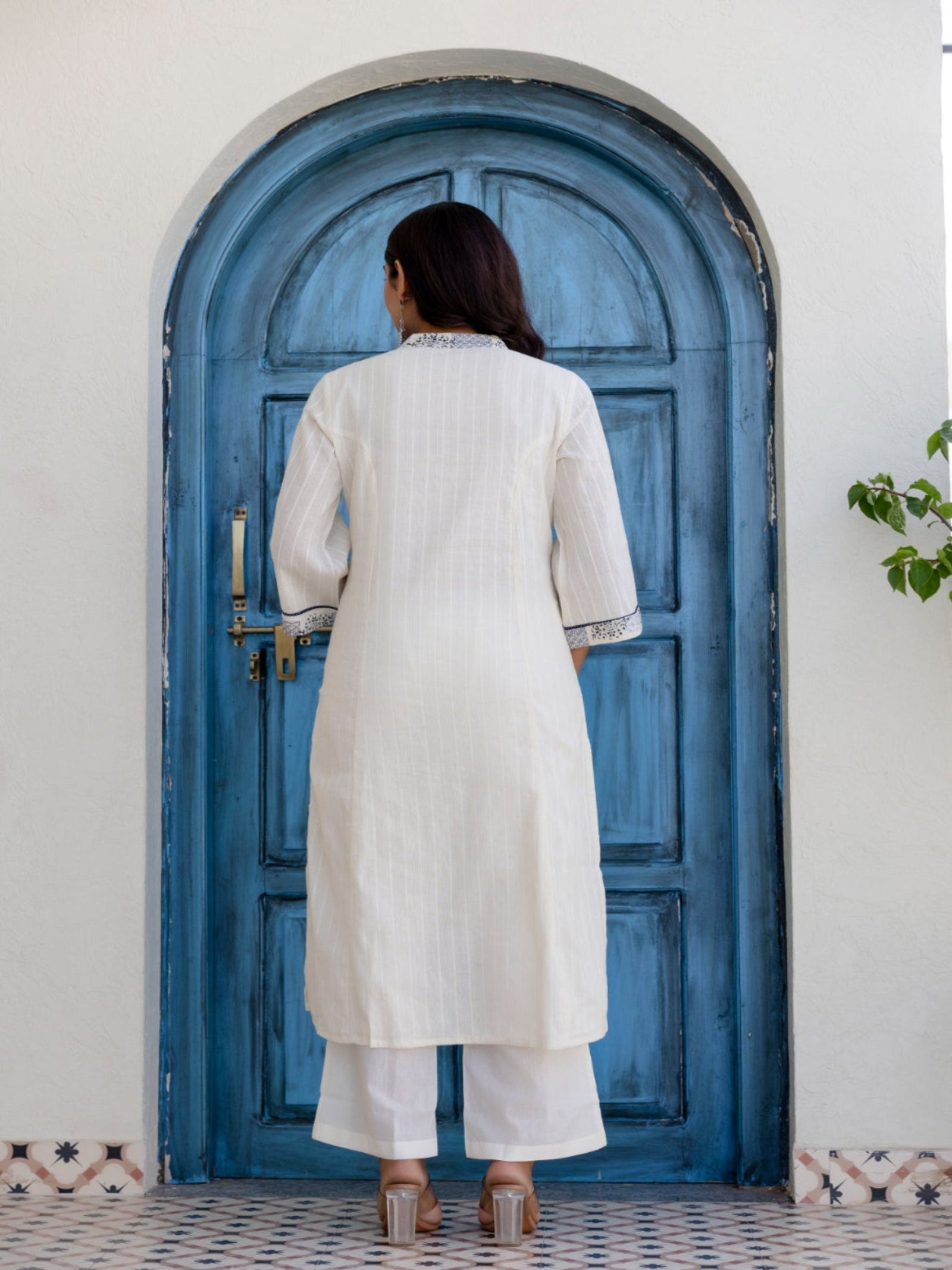 Maluka Women Light Blue Cotton Emb. Kurta Pant Duptta Set