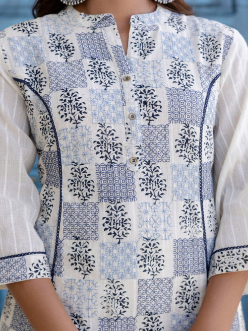 Rangvastra  Light Blue Cotton Emb. Kurta Pant Duptta Set
