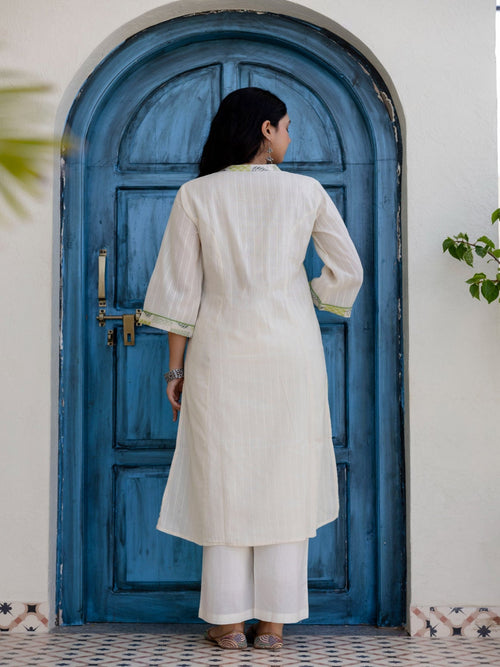 Rangvastra  Green Cotton Emb. Kurta Pant Duptta Set