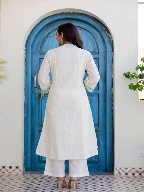 Rangvastra  Light Green Cotton Emb. Kurta Pant Duptta Set