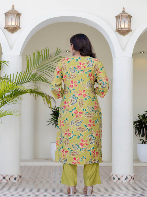 Rangvastra  Green Cotton Kurta Pant Duptta Set
