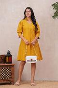 Maluka Women Cotton Mustard Printed Kurta