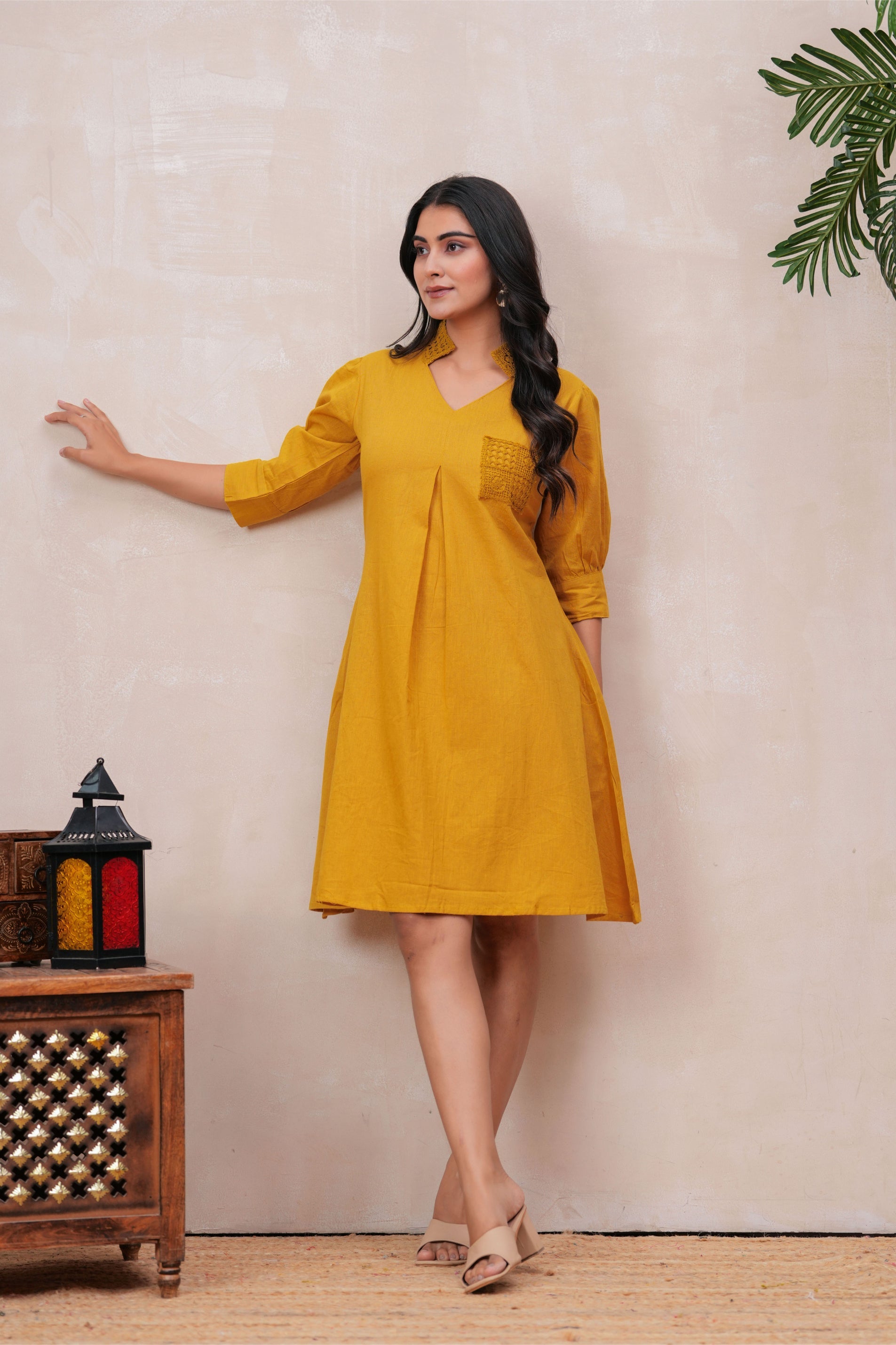 Maluka Women Cotton Mustard Printed Kurta