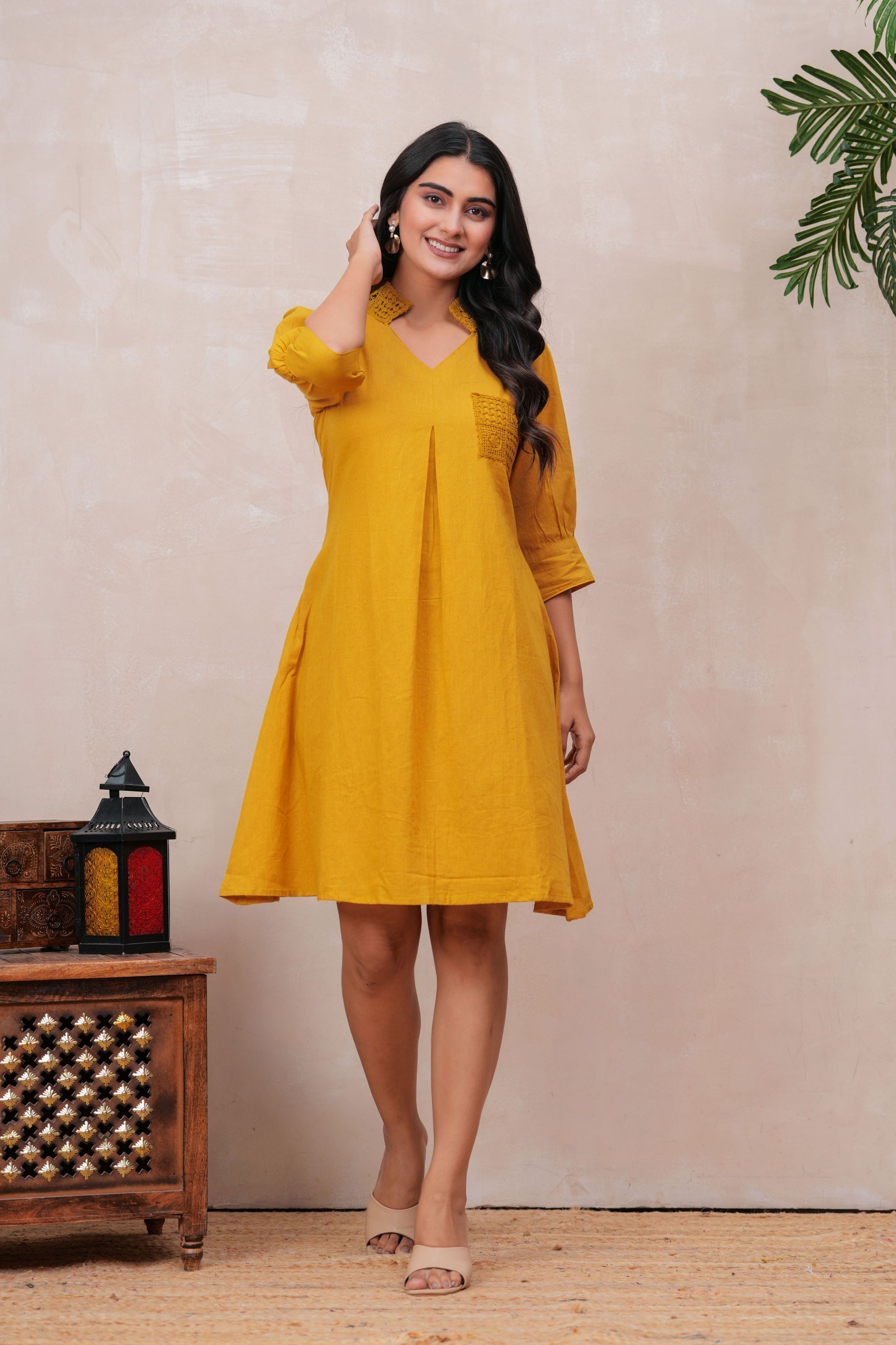 Maluka Women Cotton Mustard Printed Kurta