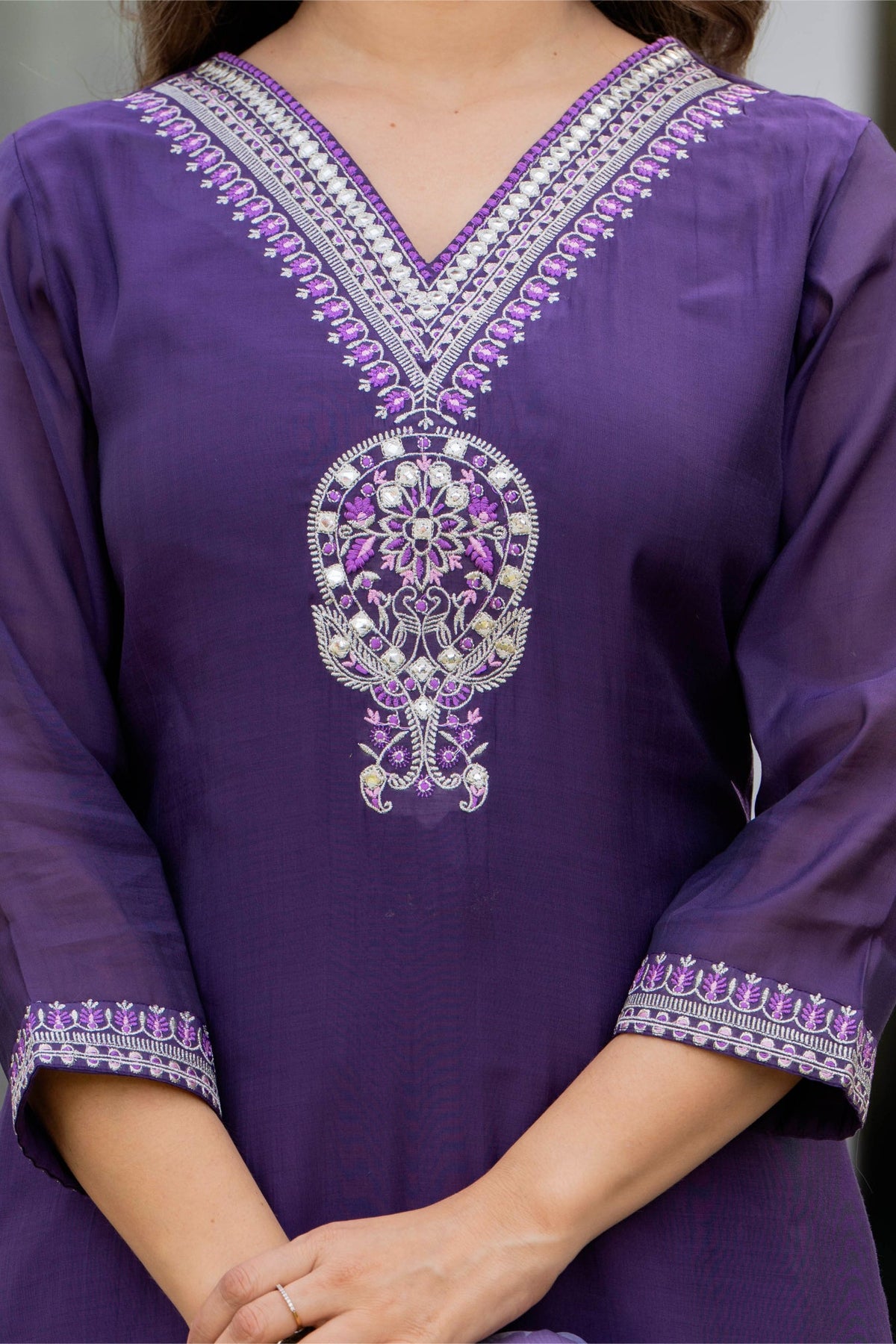 Rangvastra Mal Chanderi Purple Kurta Pant Dupatta Set