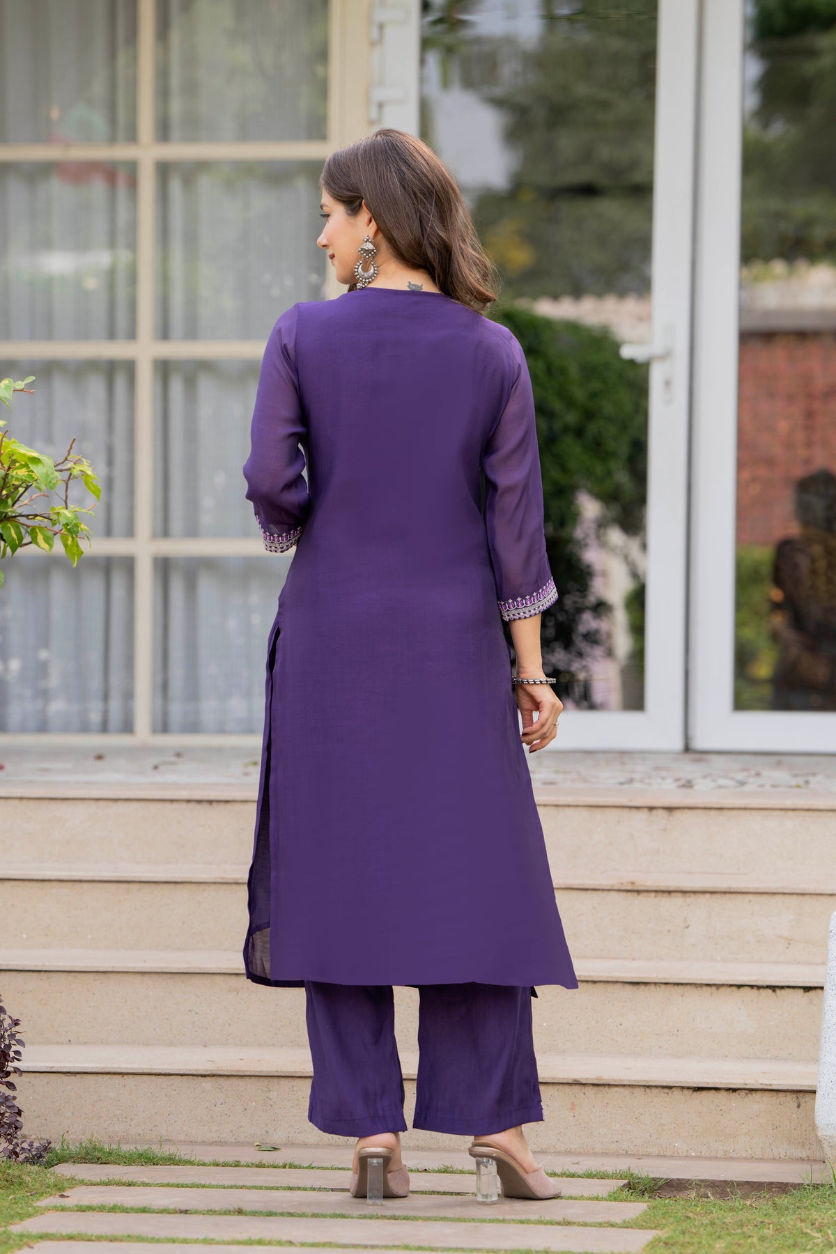 Rangvastra Mal Chanderi Purple Kurta Pant Dupatta Set