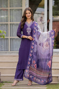 Rangvastra Mal Chanderi Purple Kurta Pant Dupatta Set