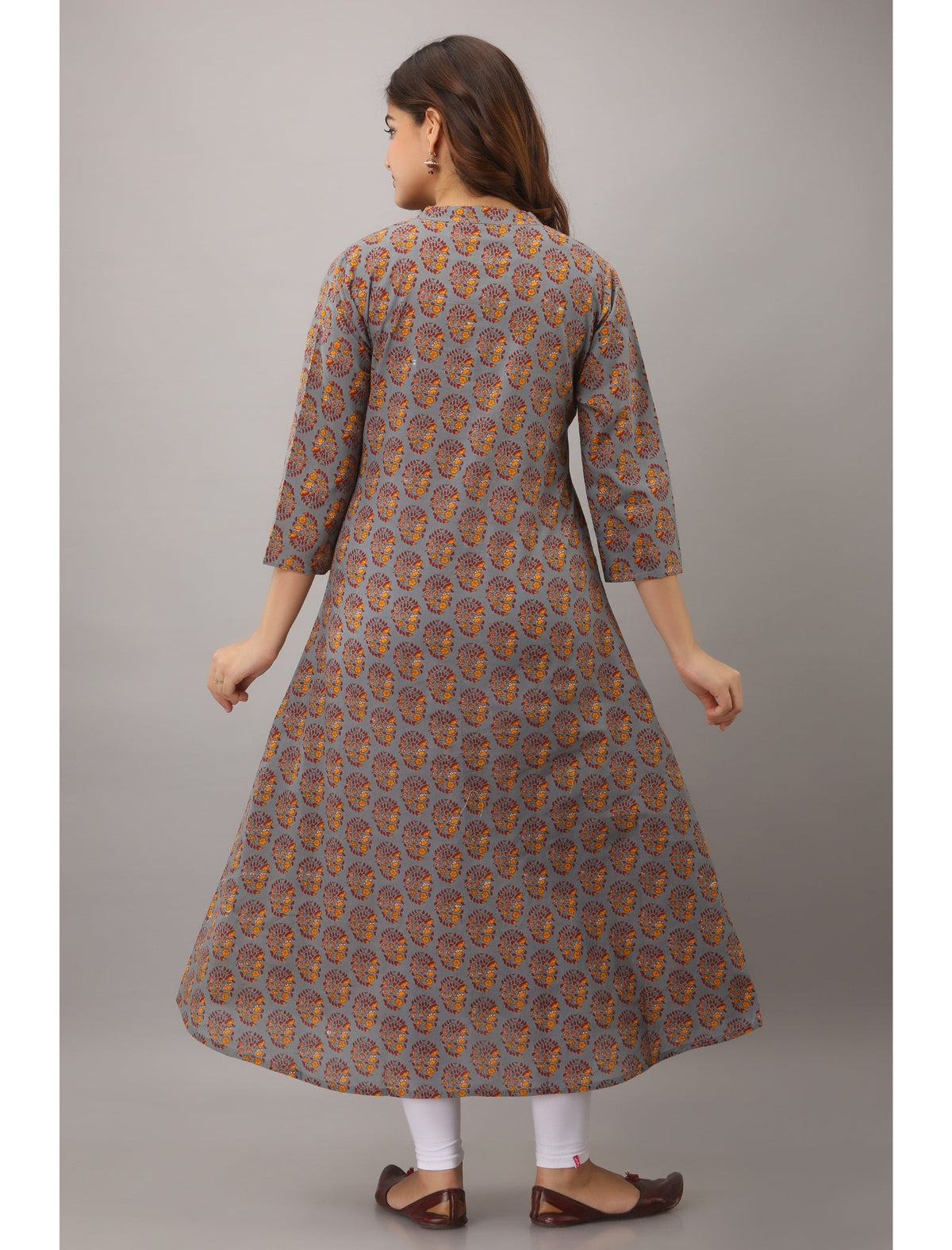 Rangvastra A-Line Cotton Floral Print Kurta with Button Work, 3/4 Sleeve & Mandarin Collar