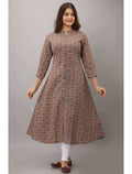Rangvastra A-Line Cotton Floral Print Kurta with Button Work, 3/4 Sleeve & Mandarin Collar