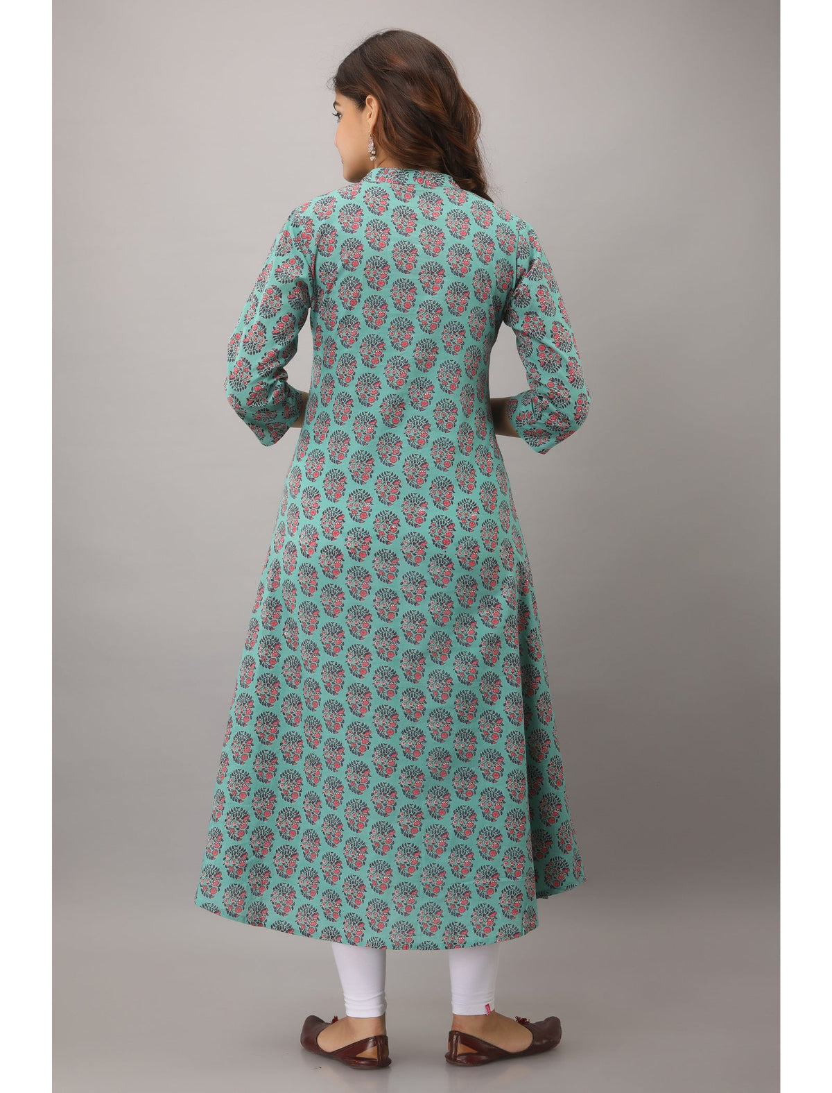 Rangvastra A-Line Cotton Floral Print Kurta with Button Work, 3/4 Sleeve & Mandarin Collar