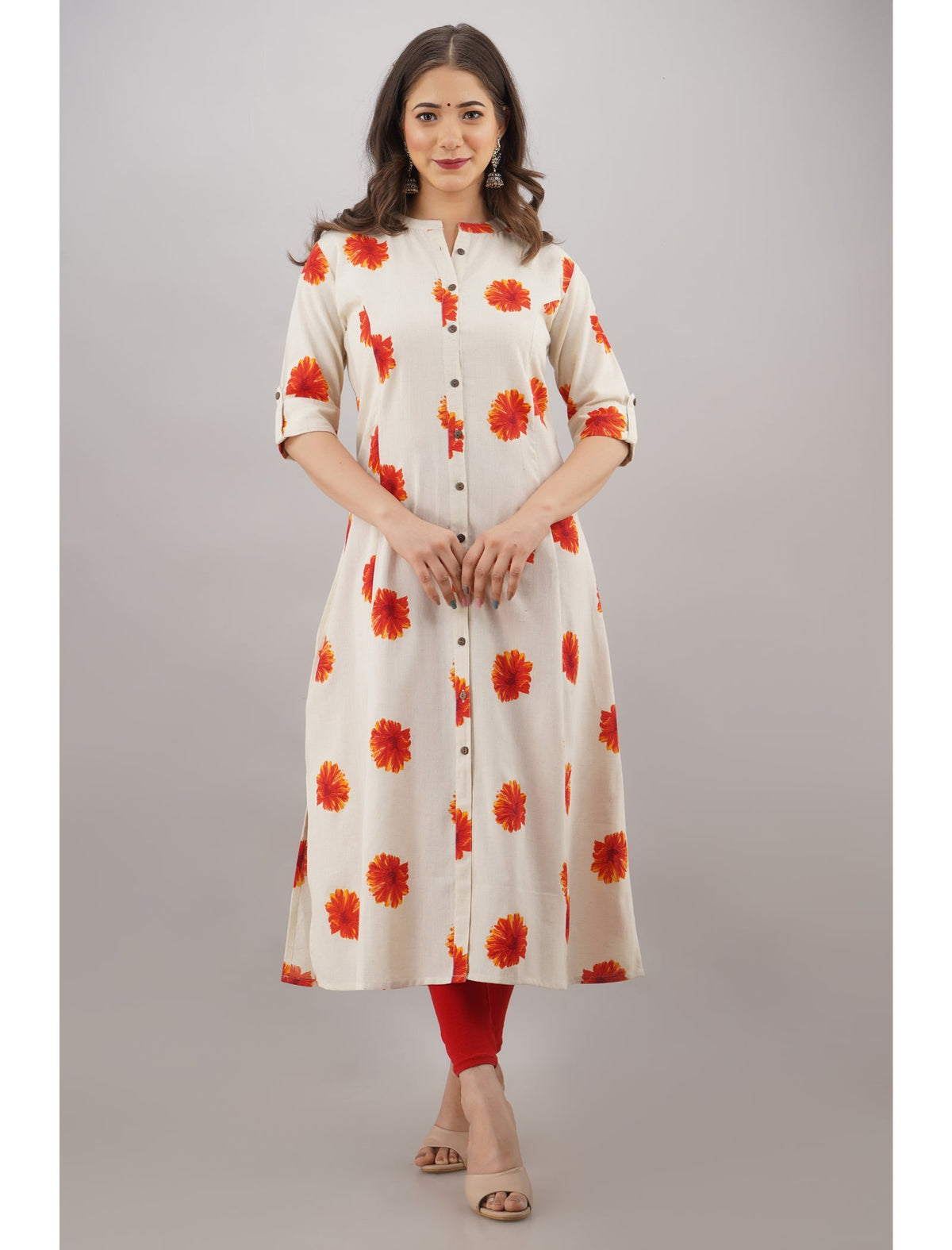 Rangvastra A-Line Cotton Floral Print Kurta with Pocket & Mandarin Collar