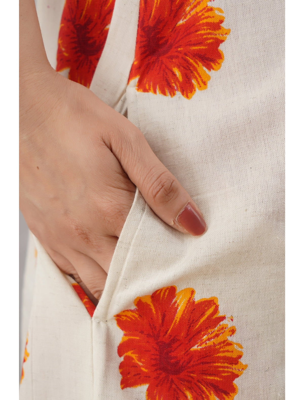 Rangvastra A-Line Cotton Floral Print Kurta with Pocket & Mandarin Collar