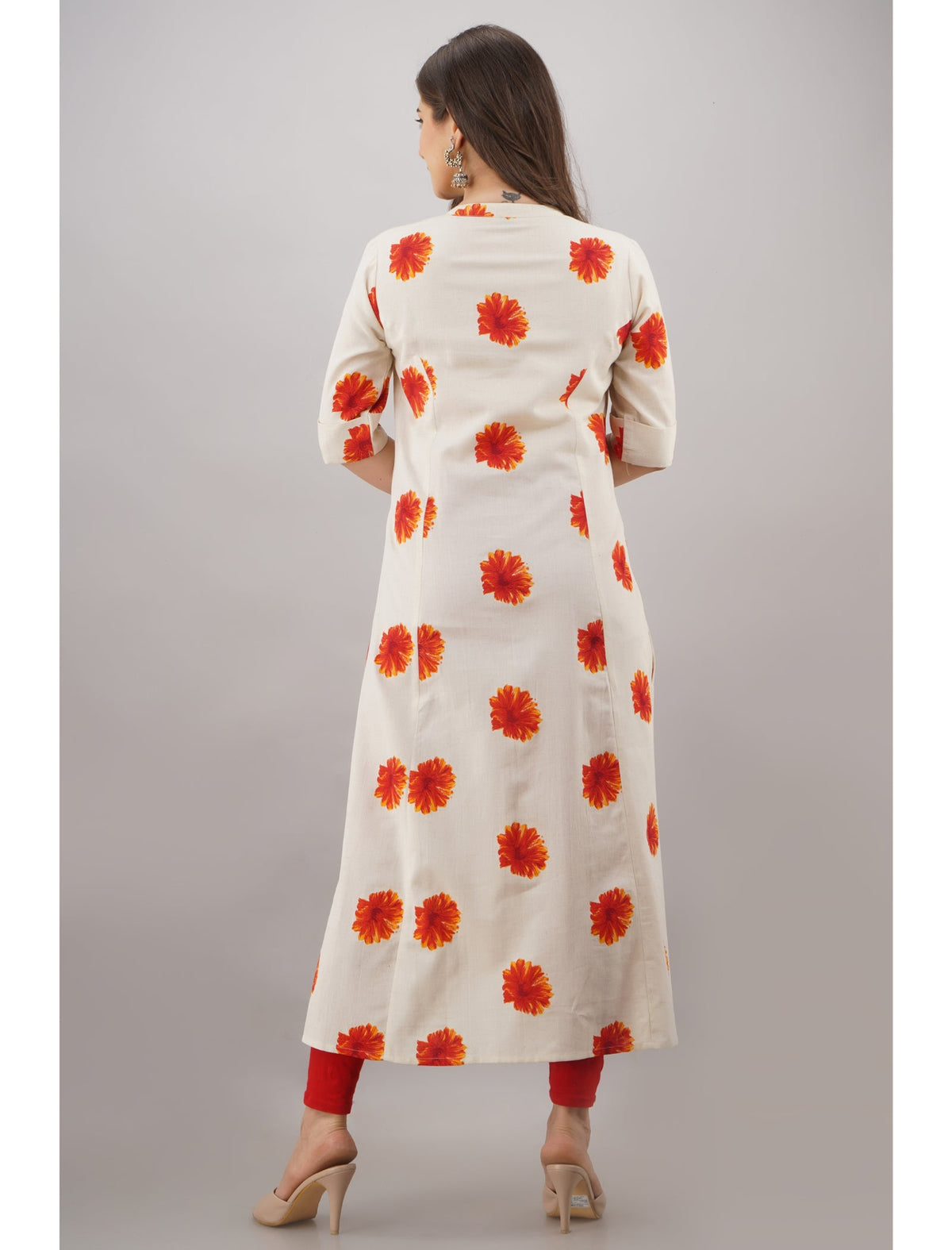 Rangvastra A-Line Cotton Floral Print Kurta with Pocket & Mandarin Collar