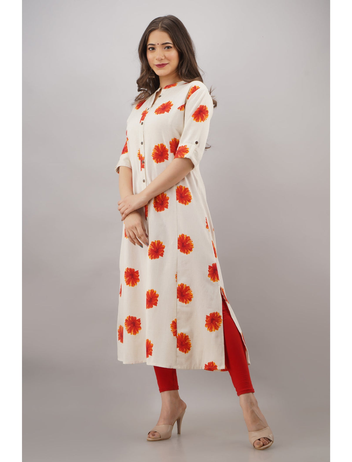 Rangvastra A-Line Cotton Floral Print Kurta with Pocket & Mandarin Collar